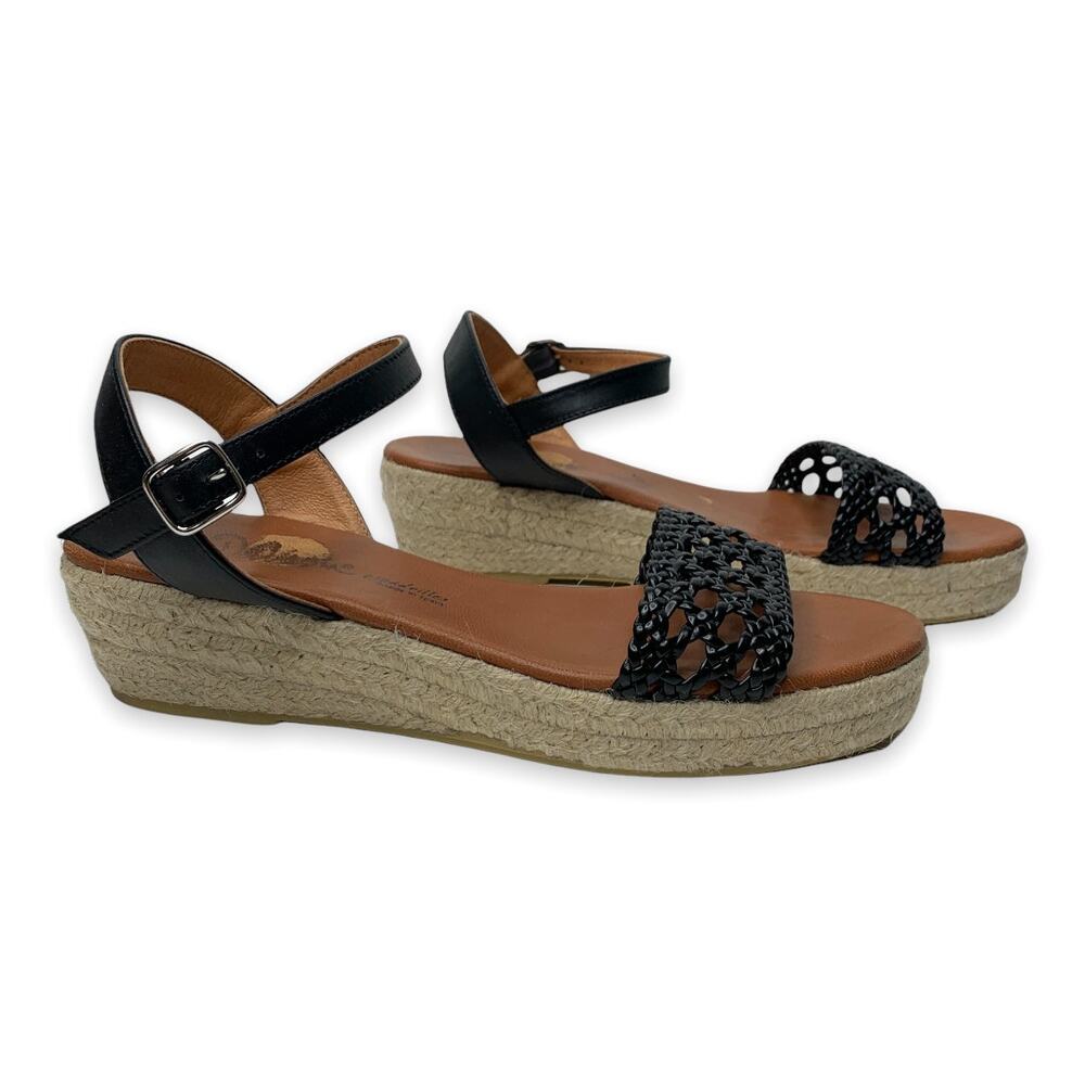 Black leather boho Woven Wedge Sandals Dalson Spain 40 9